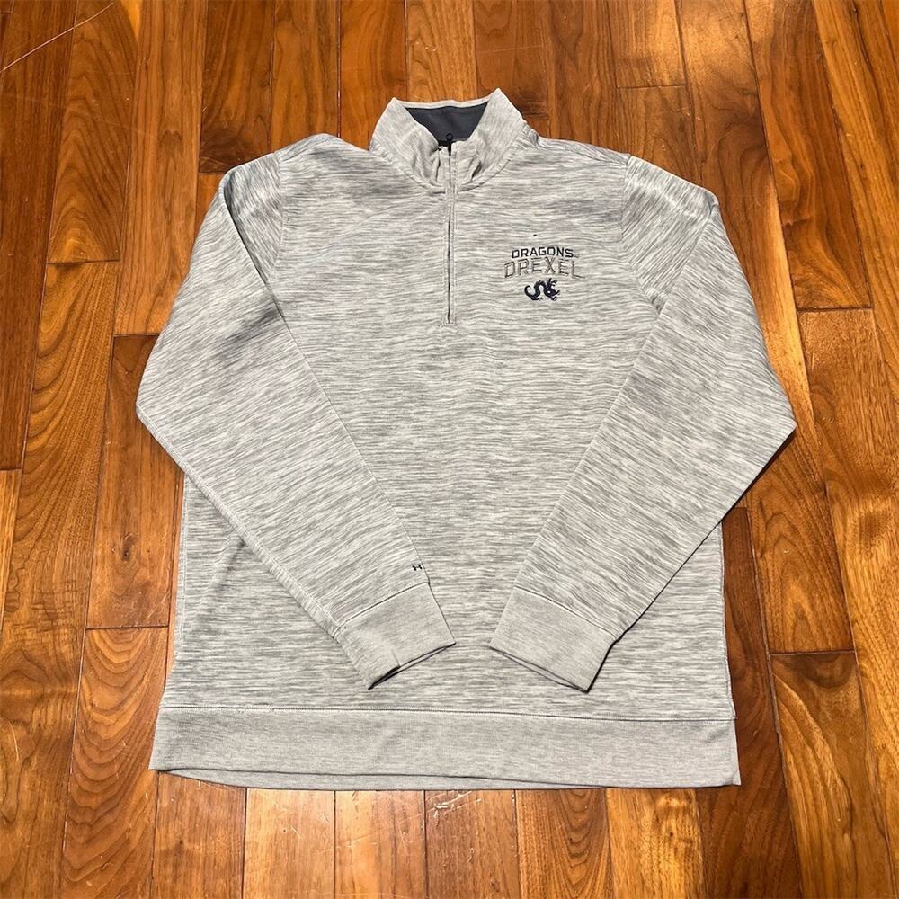 Under Armour Drexel Dragons 1/4 Zip Pullover Sweatshirt Gray Mens L